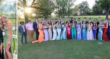 Gruppe von Schüler:innen in Ballkleidung, Prom USA