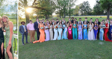 Gruppe von Schüler:innen in Ballkleidung, Prom USA