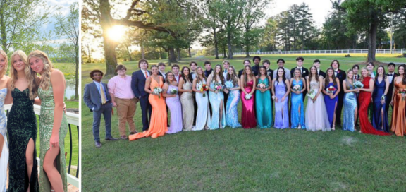Gruppe von Schüler:innen in Ballkleidung, Prom USA