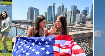USA Aktuelle Lage collage: gruppenfoto usa schuelerinnen, zwei junge Frauen mit usa flagge, freiheitsstatue