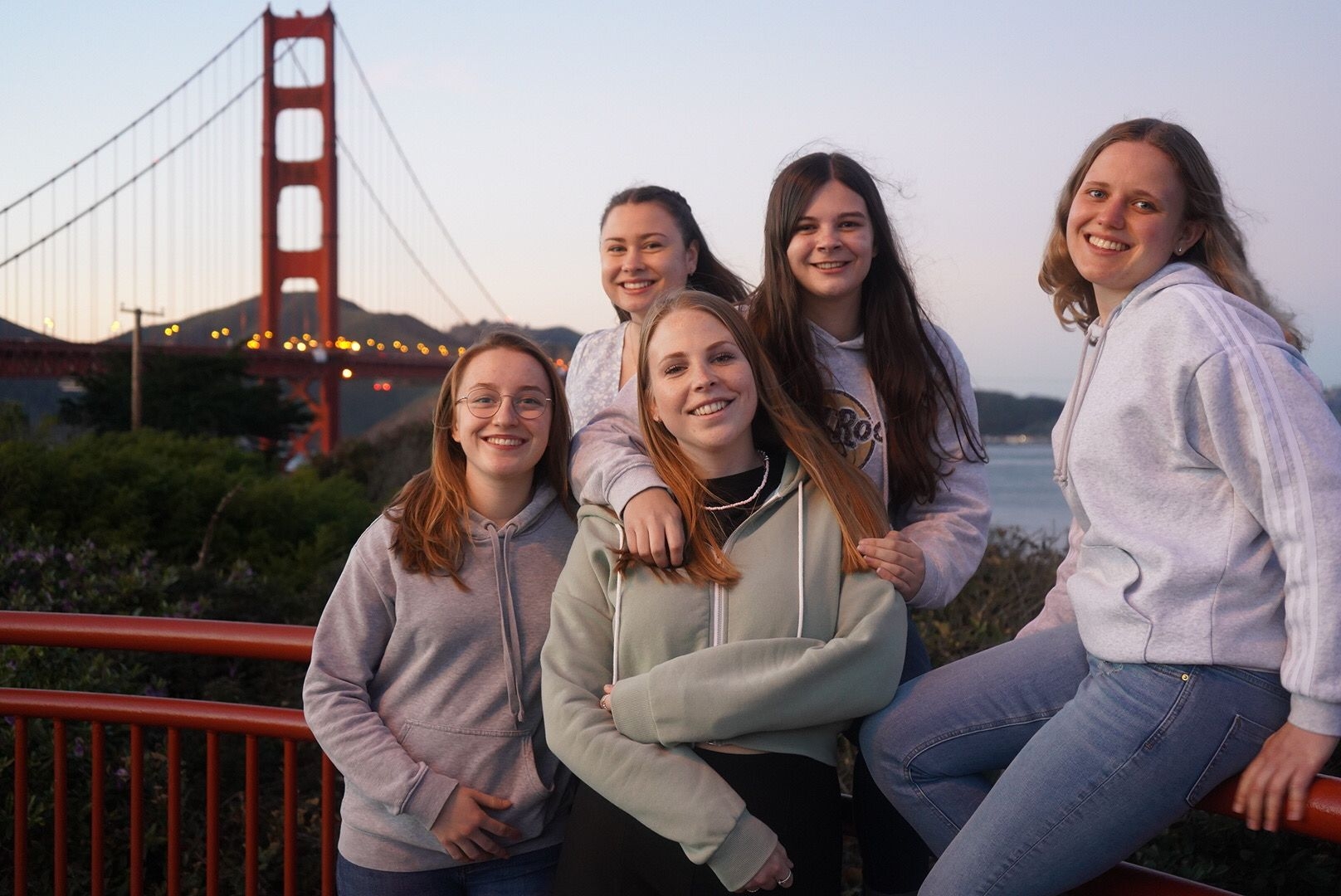 group of au pairs in front of golden gate bridge san francisco