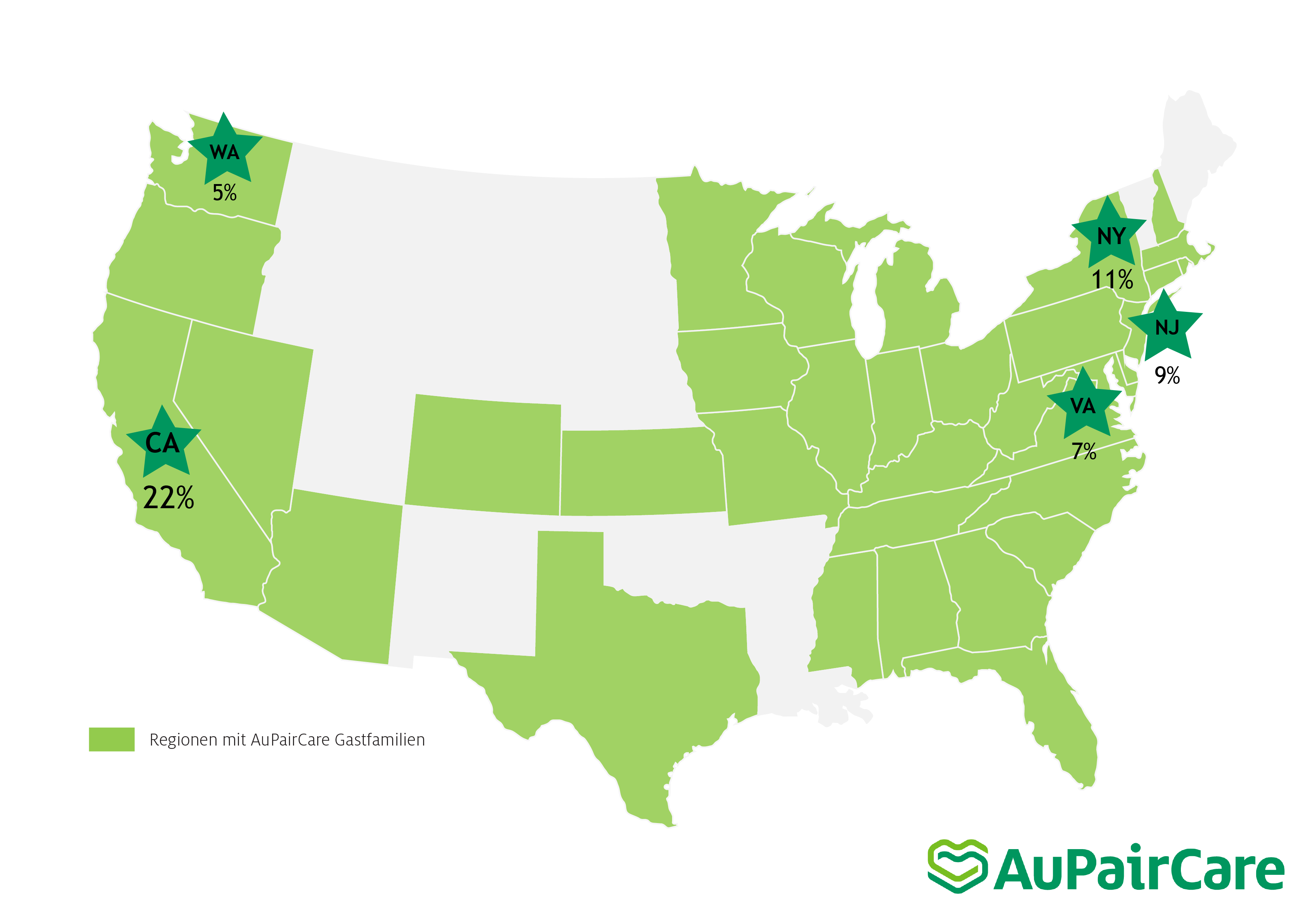 Regionen der Gastfamilien für Au pair in den USA