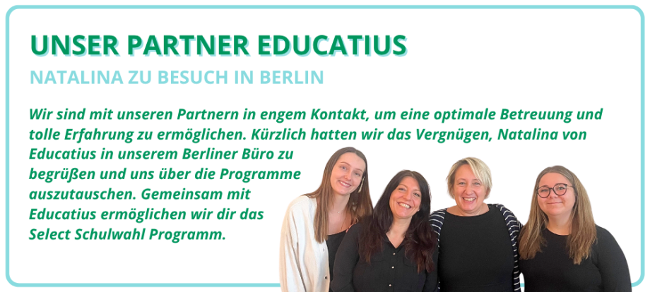 Foto von vier Frauen, Ayusa Mitarbeiterinnen und Partnerin, Text, der die Zusammenarbeit beschreibt